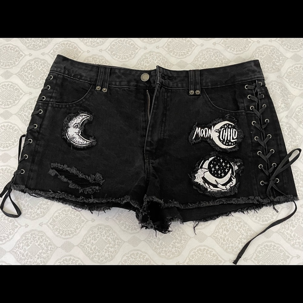 KILLSTAR MANY MOONS DENIM SHORTS